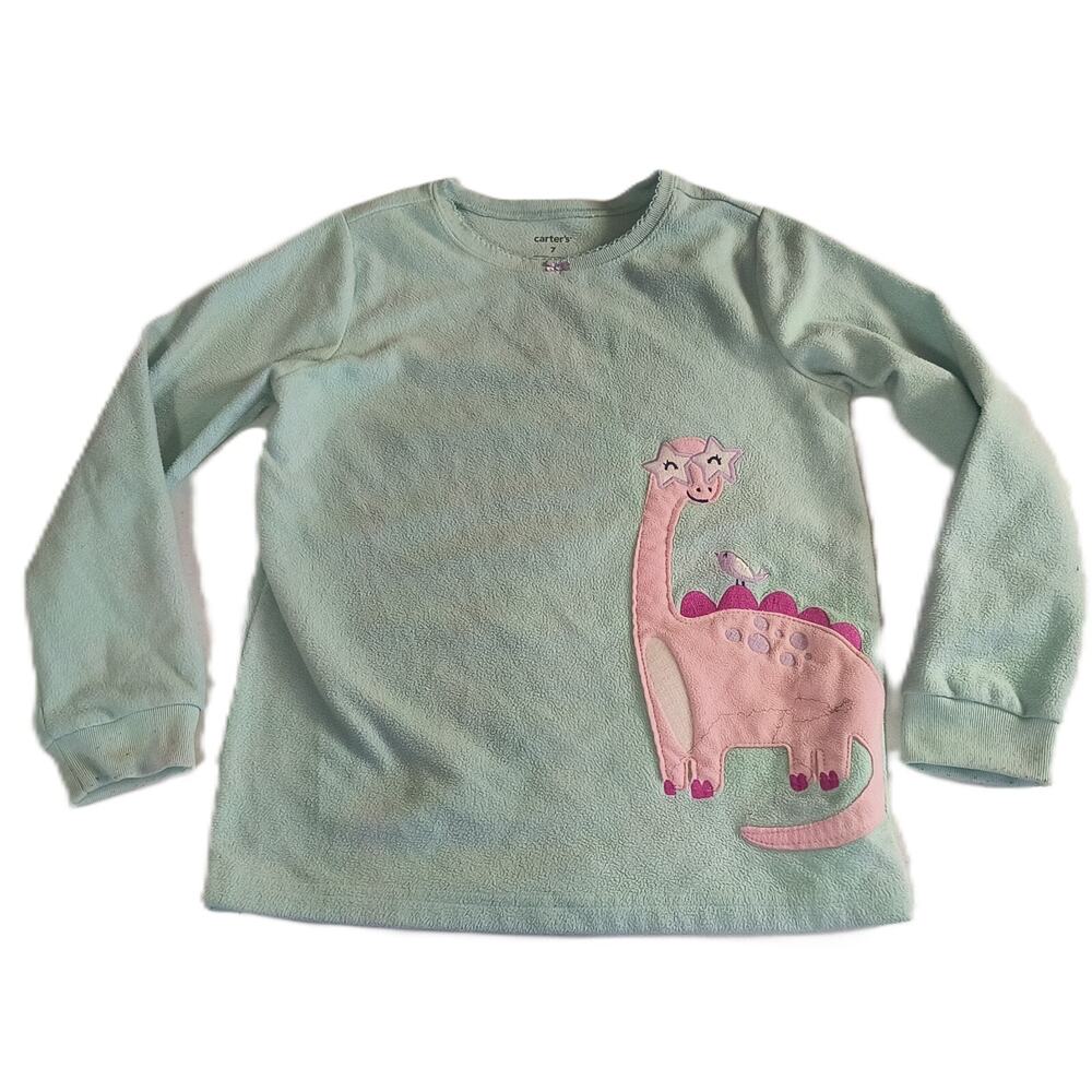 Carter's Girls T-shirt Long Sleeve Round Neck Graphic Mint Green Size 7 G001
